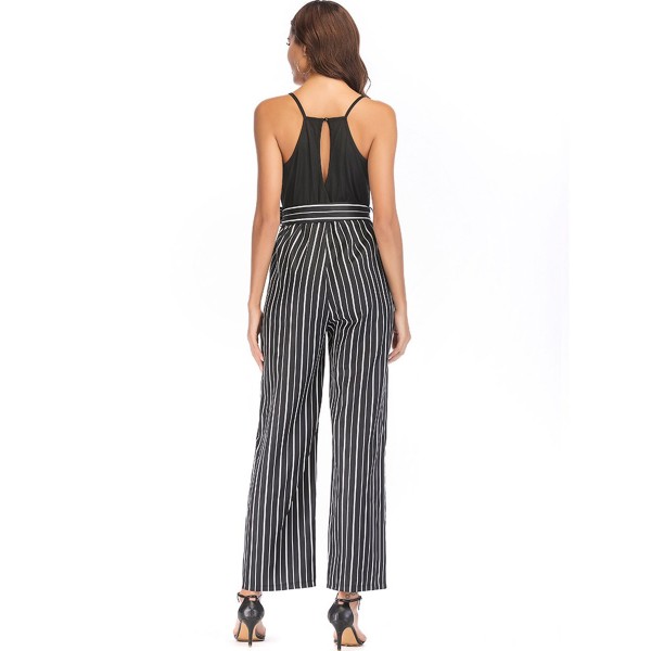 V-collar Striped Splice Strap Women's Jumpsuits