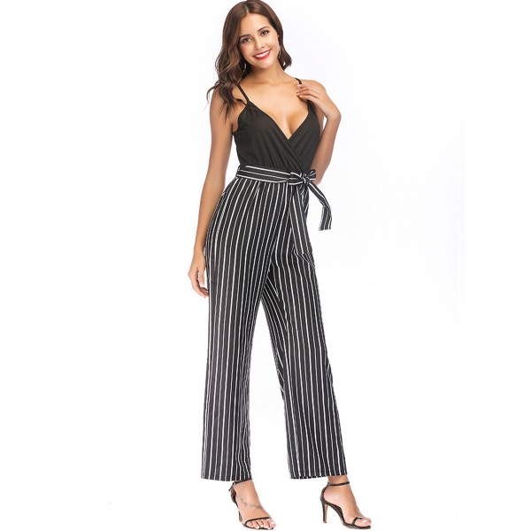 V-collar Striped Splice Strap Women's Jumpsuits