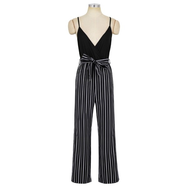 V-collar Striped Splice Strap Women's Jumpsuits