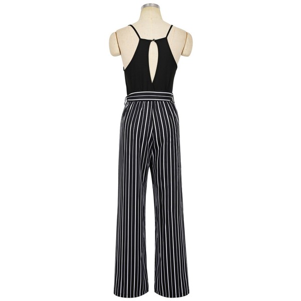 V-collar Striped Splice Strap Women's Jumpsuits