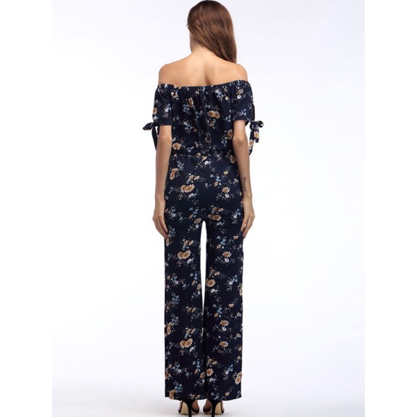 Strapless Boat Collar Floral Print Women's Jumpsuits