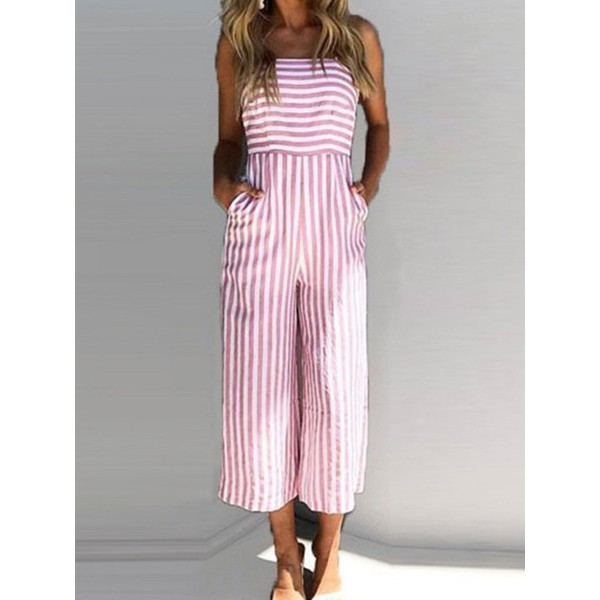 Stripe Lace -Up Back Bow Jumpsuits