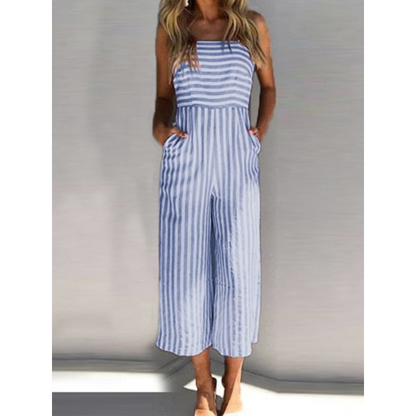 Stripe Lace -Up Back Bow Jumpsuits