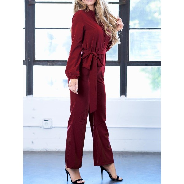 Women's Pure Color Long Sleeve Jumpsuits