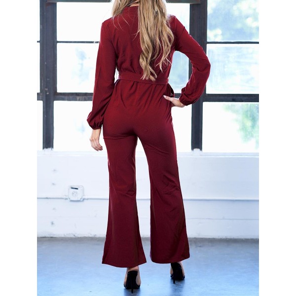 Women's Pure Color Long Sleeve Jumpsuits