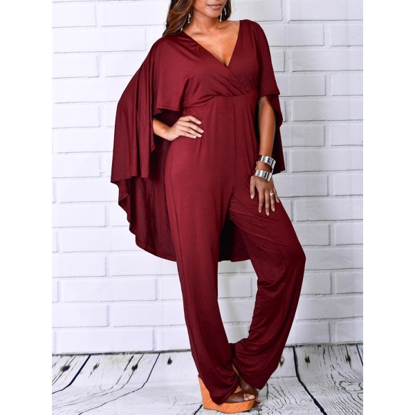 Chic Pure Color V-Neck Full Length Jumpsuits