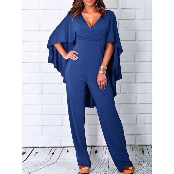 Chic Pure Color V-Neck Full Length Jumpsuits