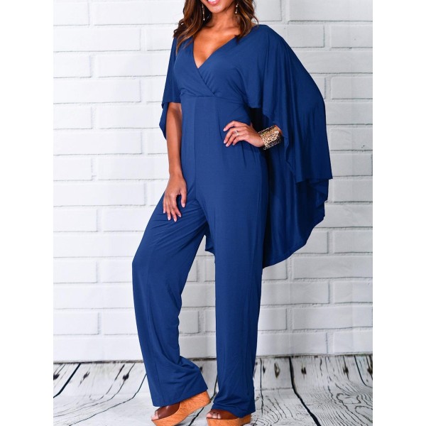 Chic Pure Color V-Neck Full Length Jumpsuits