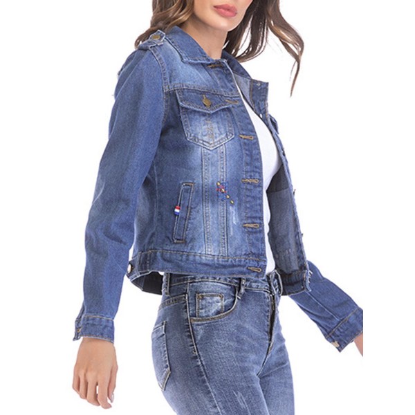 Slim Rivet Embroidery Women's Jeans Jacket