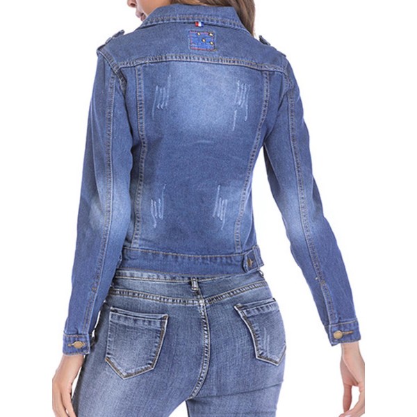 Slim Rivet Embroidery Women's Jeans Jacket