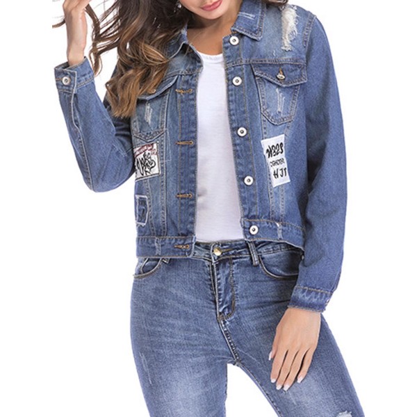 Fashion Alphabet Embroidery Women's Jeans Jacket