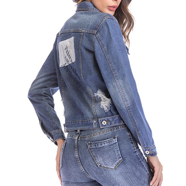 Fashion Alphabet Embroidery Women's Jeans Jacket