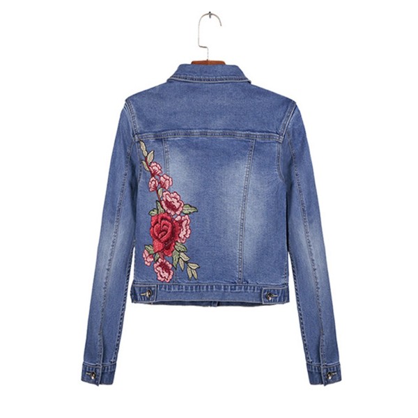 Fashion Floral Embroidery Women's Jeans Jacket