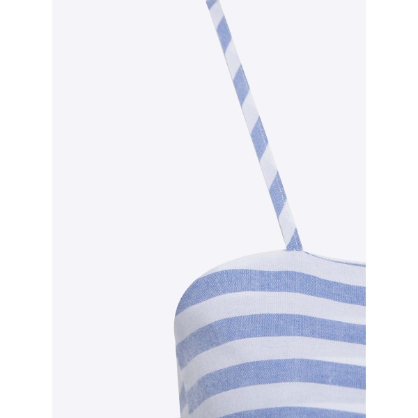 Stripe Straight Backless Pocket Women's Jumpsuit