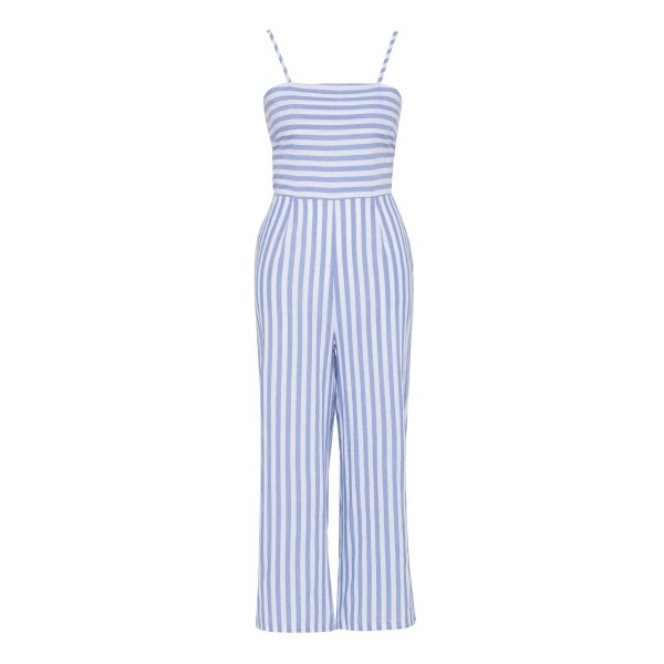 Stripe Straight Backless Pocket Women's Jumpsuit