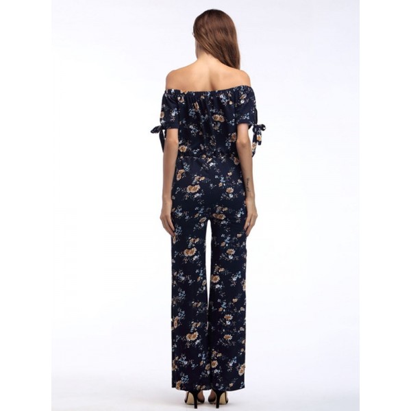 Off-the-Shoulder Floral Bellbottoms Women's Jumpsuits