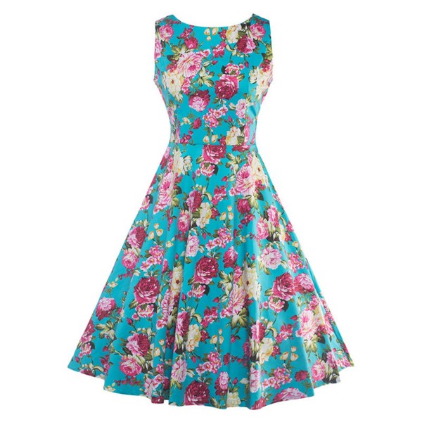 Floral Print Patchwork Sleeveless A Line Women's Dress