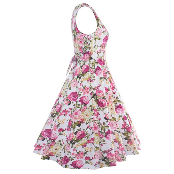 Floral Print Patchwork Sleeveless A Line Women's Dress