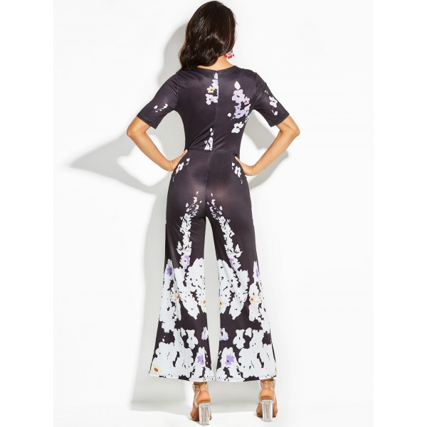 Floral Print Wide Legs Women's Jumpsuit