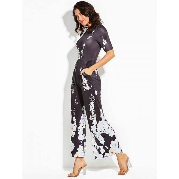 Floral Print Wide Legs Women's Jumpsuit