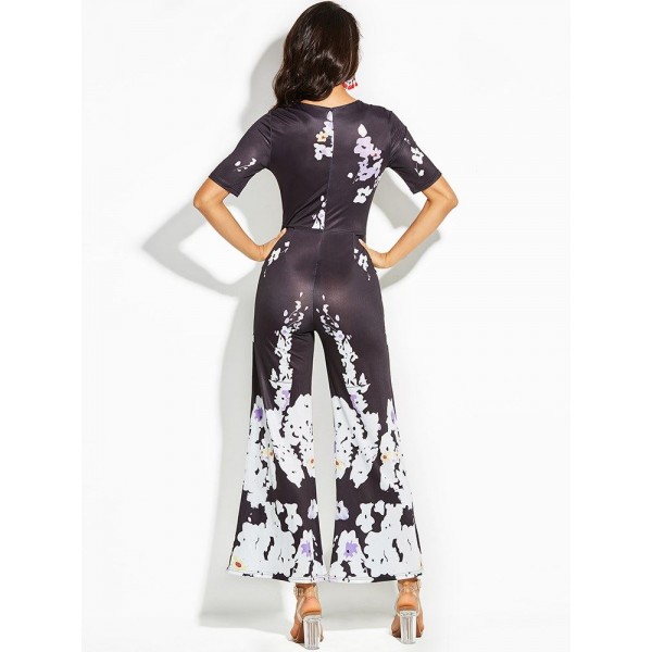 Floral Print Wide Legs Women's Jumpsuit