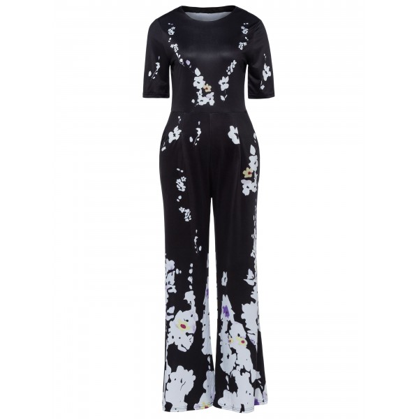 Floral Print Wide Legs Women's Jumpsuit