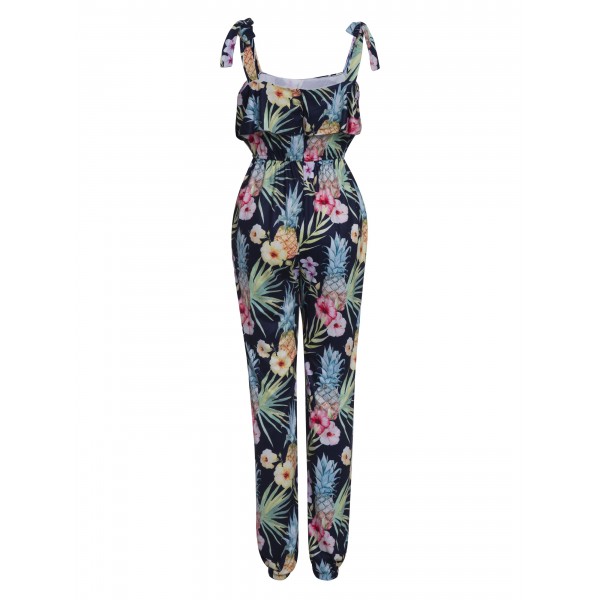 Mid-Waist Floral Print Ankle Length Women's Jumpsuit