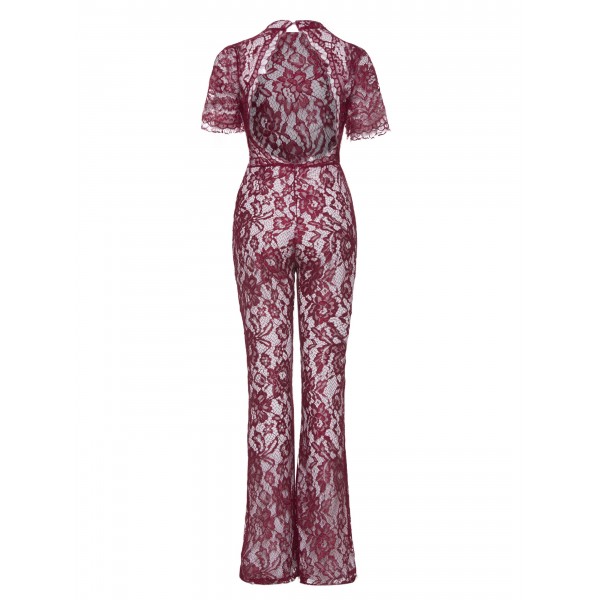 Color Block Lace Backless Women's Jumpsuit