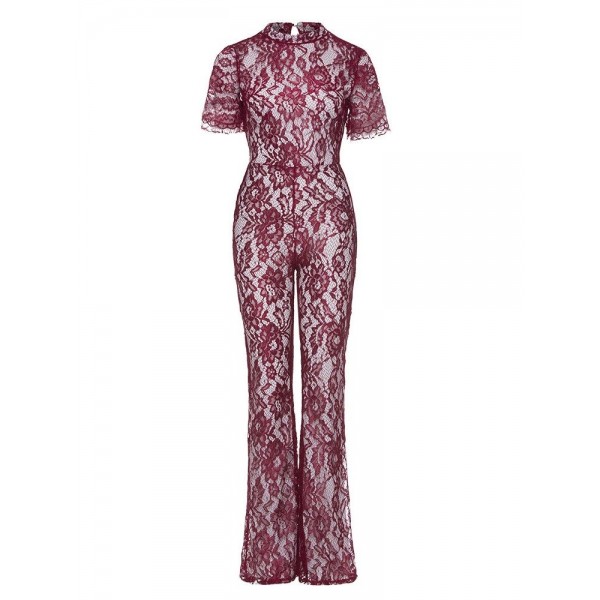 Color Block Lace Backless Women's Jumpsuit