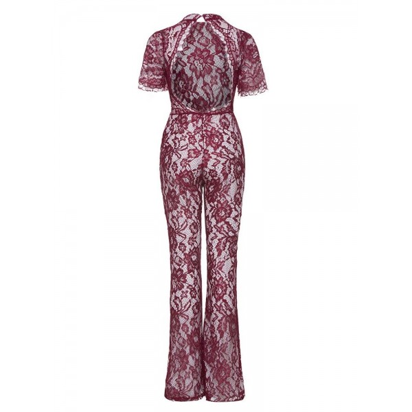 Color Block Lace Backless Women's Jumpsuit