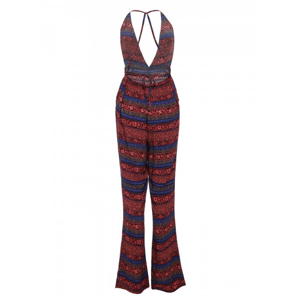 Color Block Floral Print Vacation Women's Jumpsuit