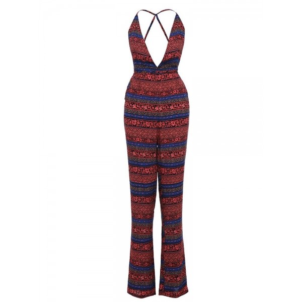 Color Block Floral Print Vacation Women's Jumpsuit