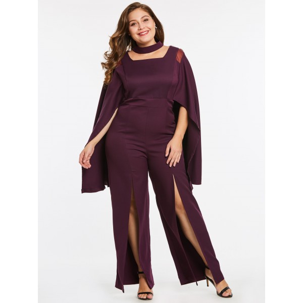 Plus Size Wide Legs Split Women's Jumpsuit