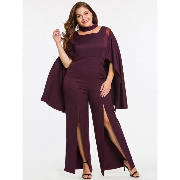 Plus Size Wide Legs Split Women's Jumpsuit