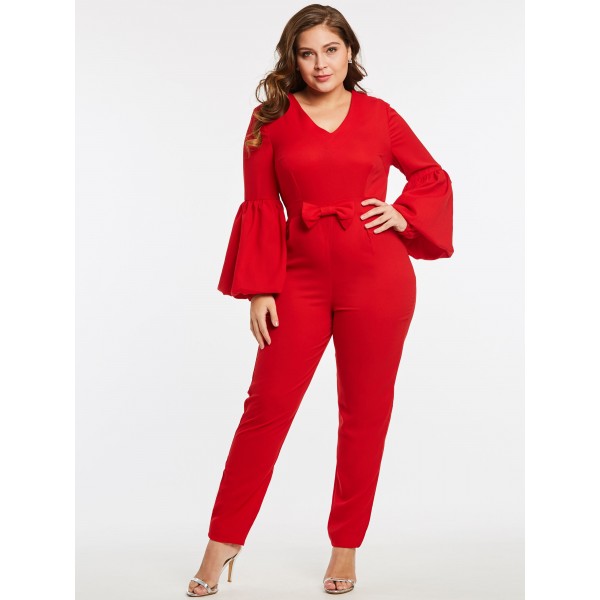 Slim Plus Size Puff Sleeves Women's Jumpsuits