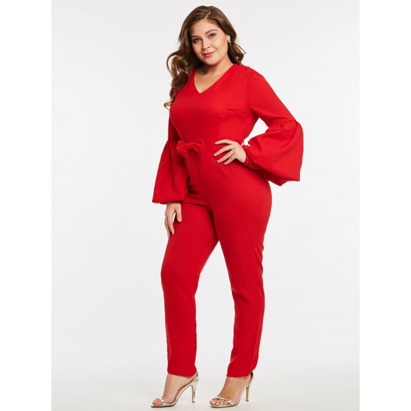 Slim Plus Size Puff Sleeves Women's Jumpsuits