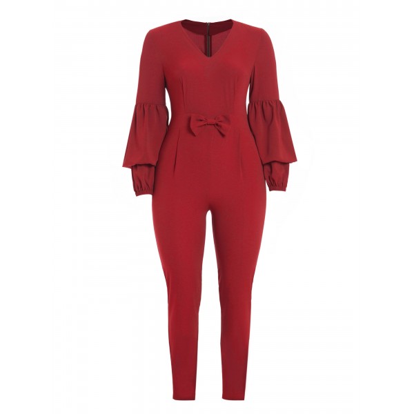 Slim Plus Size Puff Sleeves Women's Jumpsuits