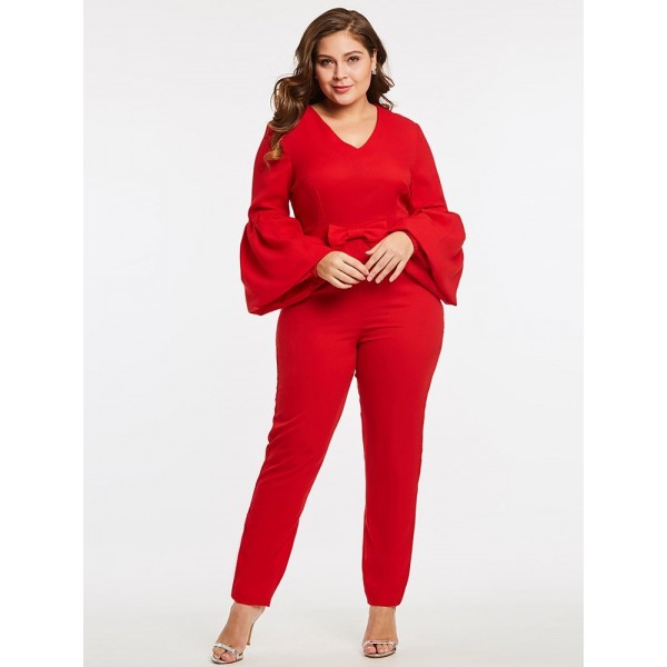 Slim Plus Size Puff Sleeves Women's Jumpsuits