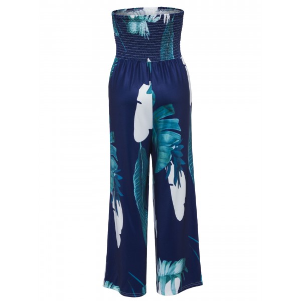 Color Block Plant Print Wide Legs Women's Jumpsuit