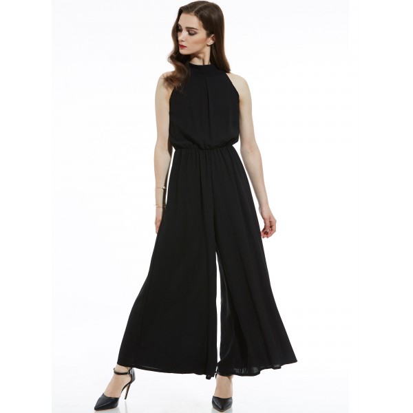 Slim Mid-Waist Plain Wide Legs Women's Jumpsuit