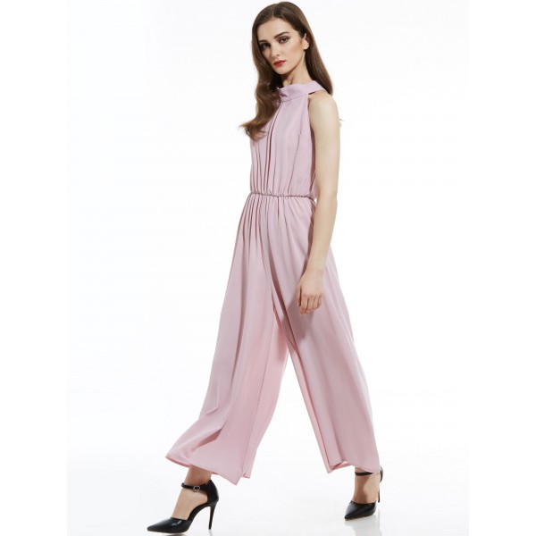 Slim Mid-Waist Plain Wide Legs Women's Jumpsuit