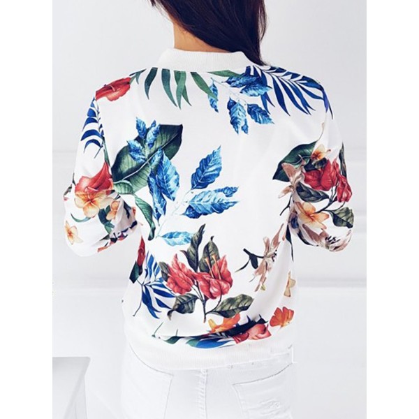 Floral Print Zipper Long Sleeves Women's Jacket