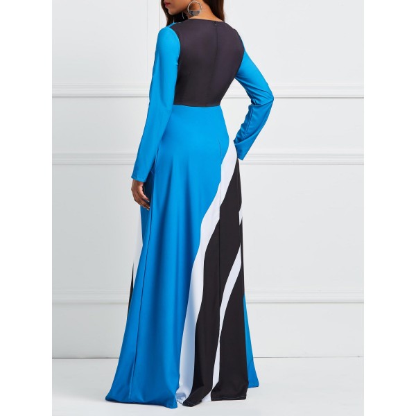 Striped Long Sleeve Women's Maxi Dress