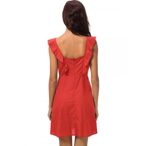 Solid Color Falbal Women's Skater Dress