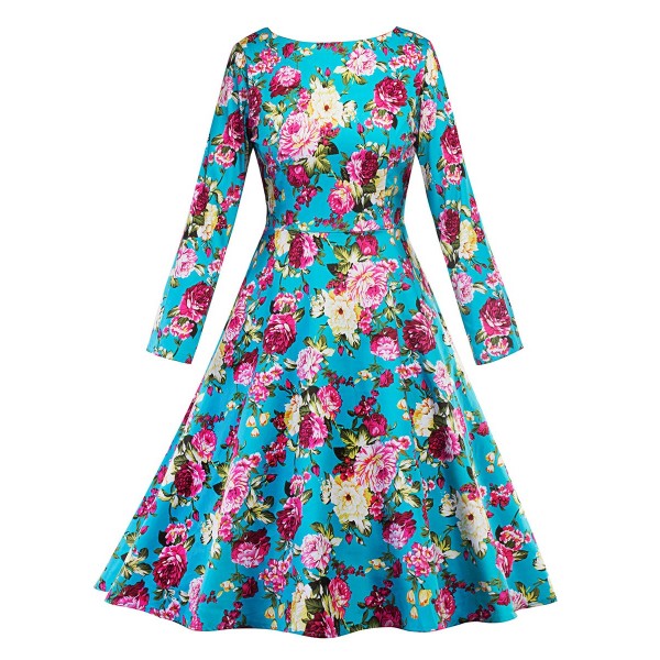 Floral Long Sleeves Skater Dress