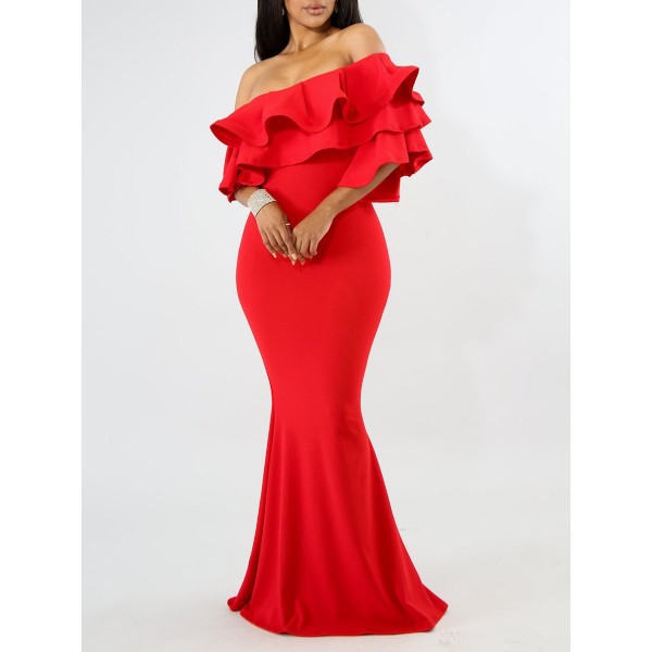 Off Shoulder Falbala Fishtail Women's Dress