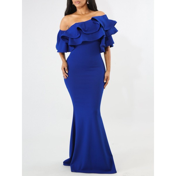 Off Shoulder Falbala Fishtail Women's Dress