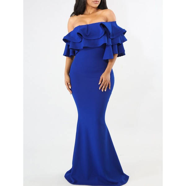 Off Shoulder Falbala Fishtail Women's Dress