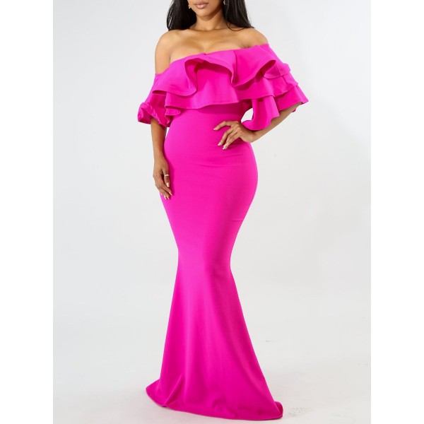 Off Shoulder Falbala Fishtail Women's Dress