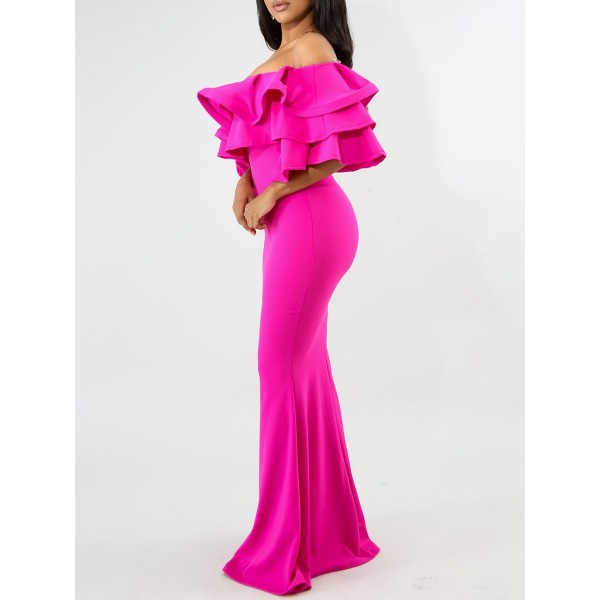 Off Shoulder Falbala Fishtail Women's Dress